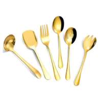 KIT 6 TALHERES GRANDE SALADA AÇO DOURADO
